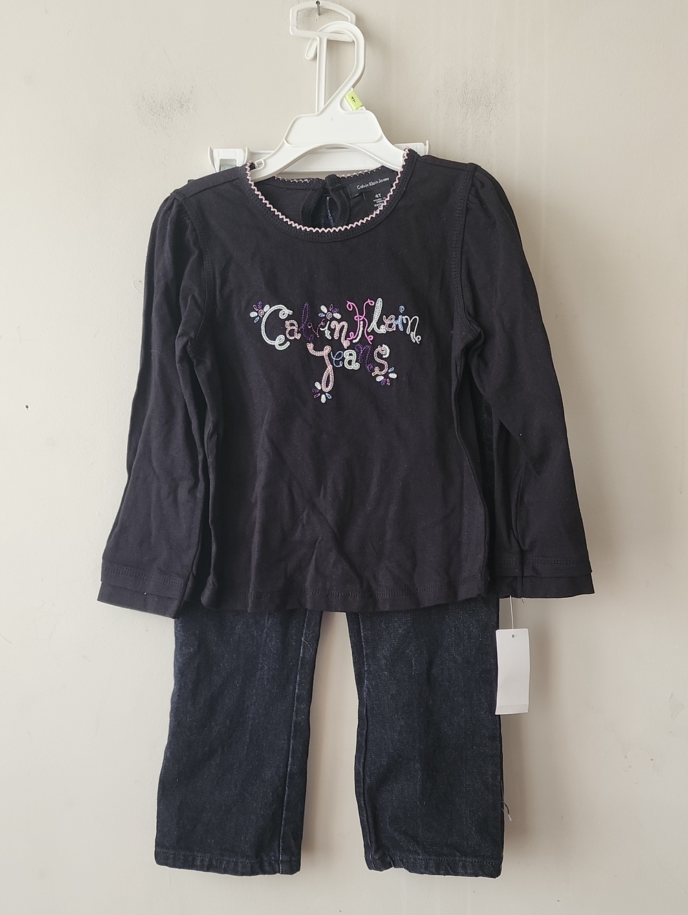 Calvin Klein Jeans Black Long-Sleeve Top with Embroidered Logo